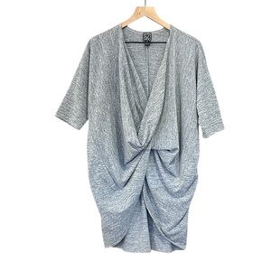 Clara Sun Woo Grey Heather Knit Crossover Twist Front Tunic Sweater Size Small